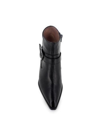 Botin piel de corte irregular con hebilla y cremallera mujer negro