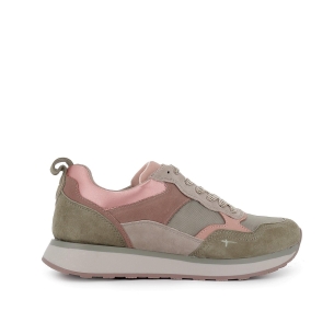 Deportivas piel serraje combinado mujer verde