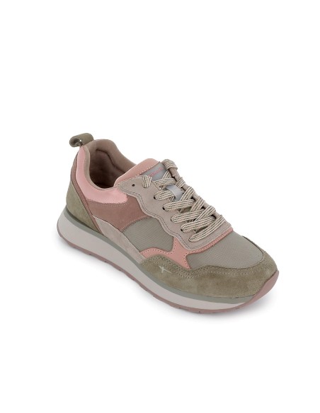 Deportivas piel serraje combinado mujer verde