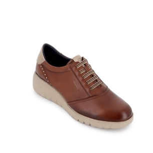 Deportivos cordones elásticos cuña mujer cuero 2