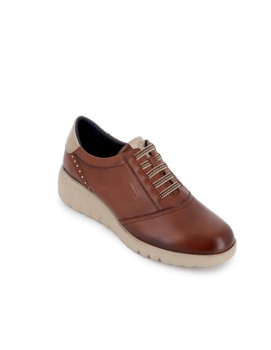 Deportivos cordones elásticos cuña mujer cuero