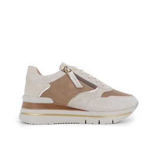 Deportivas piel nobuck con cremallera adorno beige mujer