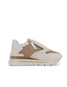 Deportivas piel nobuck con cremallera adorno beige mujer