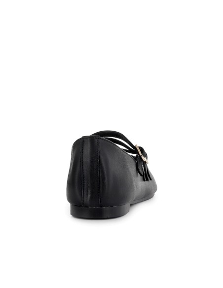 Bailarina piel triple correa con hebilla y puntera mujer negro