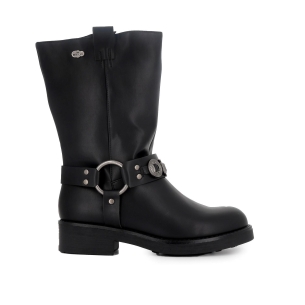 Botin biker con tira decorada sobre caña mujer negro