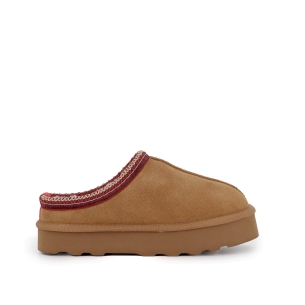 Zueco piel serraje con vivo y pelito interior mujer beige