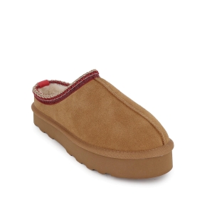 Zueco piel serraje con vivo y pelito interior mujer beige 2