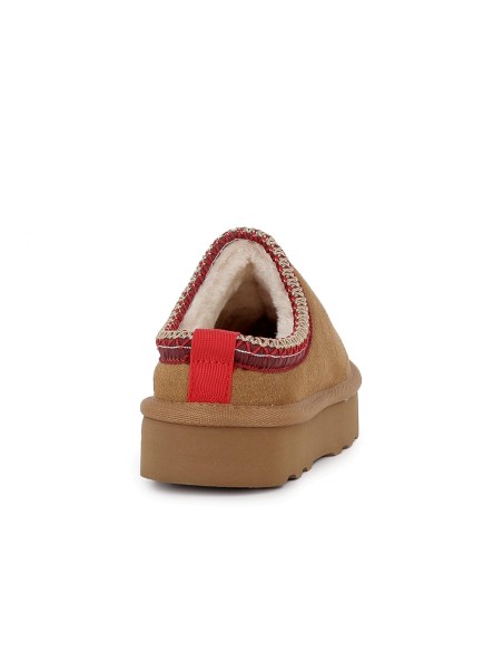 Zueco piel serraje con vivo y pelito interior mujer beige