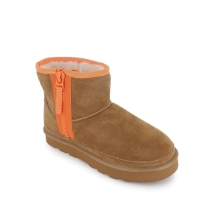 Botin piel serraje con pelito con cremallera mujer beige 2