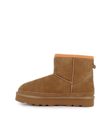 Botin piel serraje con pelito con cremallera mujer beige