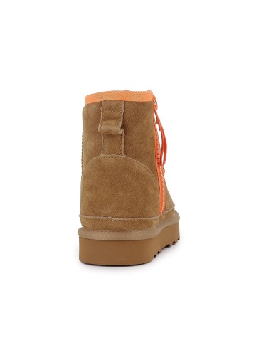 Botin piel serraje con pelito con cremallera mujer beige