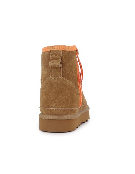 Botin piel serraje con pelito con cremallera mujer beige