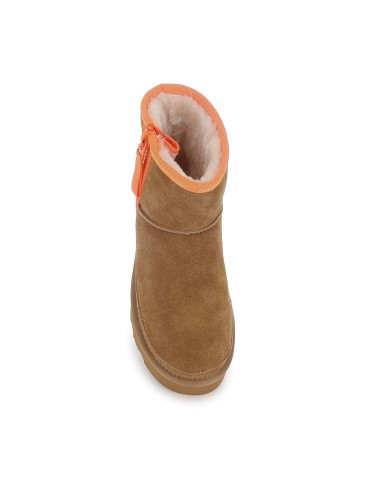 Botin piel serraje con pelito con cremallera mujer beige