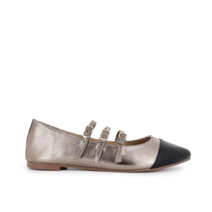 Bailarina piel triple correa con hebilla y puntera mujer plateado