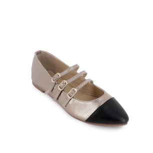 Bailarina piel triple correa con hebilla y puntera mujer plateado 2