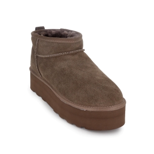 Botin piel serraje con pelito con suela volumen mujer taupe 2