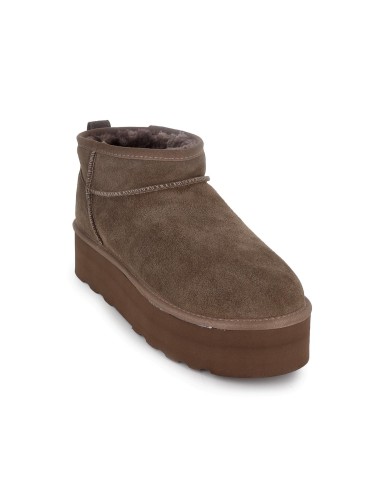 Botin piel serraje con pelito con suela volumen mujer taupe