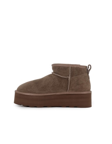 Botin piel serraje con pelito con suela volumen mujer taupe