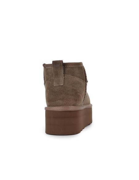 Botin piel serraje con pelito con suela volumen mujer taupe