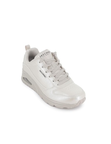 Zapatilla deportiva piel acabado metalizado mujer blanco