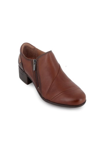 Botin piel tacon bajo cremallera lateral mujer cuero