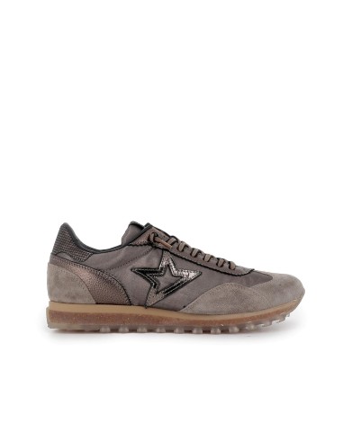 Sneakers piel y nylon combinado marron mujer