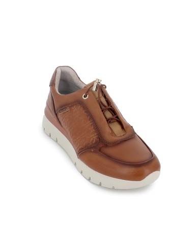 Zapato deportivo piel con elastico y suela goma brandy