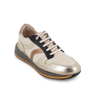 Deportivo piel combi metalizado cordones mujer dorado 2