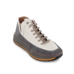 Deportivo abotinado piel con cordones y elastico mujer crema 2