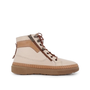 Botin cordones piel cosido artesanal mujer blanco