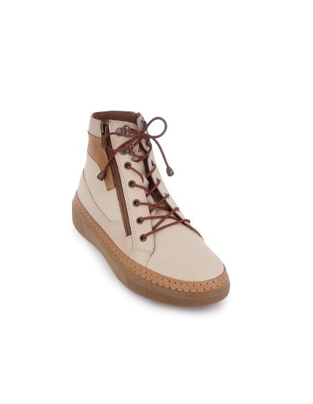 Botin cordones piel cosido artesanal mujer blanco