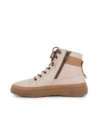 Botin cordones piel cosido artesanal mujer blanco