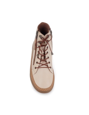 Botin cordones piel cosido artesanal mujer blanco