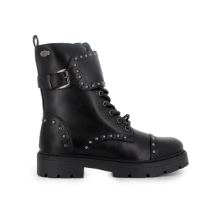Bota militar cordones y tachas metalicas mujer negro