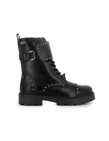 Bota militar cordones y tachas metalicas mujer negro