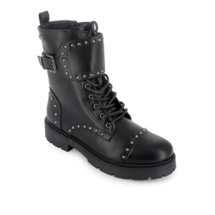 Bota militar cordones y tachas metalicas mujer negro 2