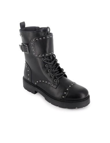 Bota militar cordones y tachas metalicas mujer negro
