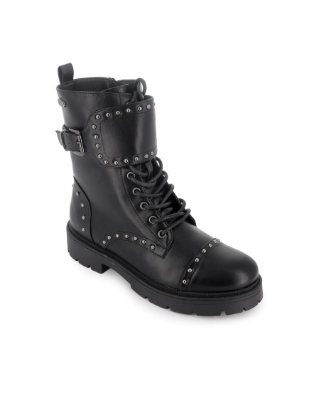 Bota militar cordones y tachas metalicas mujer negro