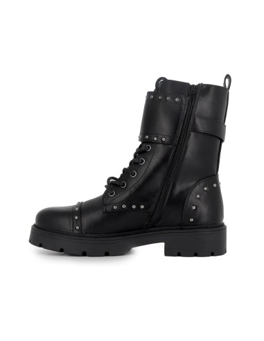 Bota militar cordones y tachas metalicas mujer negro