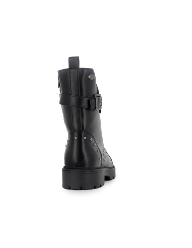 Bota militar cordones y tachas metalicas mujer negro
