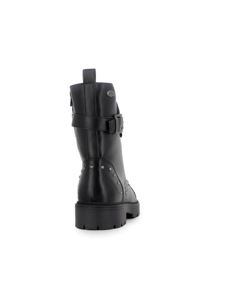 Bota militar cordones y tachas metalicas mujer negro