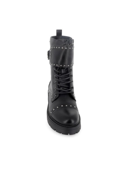 Bota militar cordones y tachas metalicas mujer negro