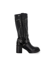 Bota biker con tachas metalicas mujer negro