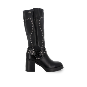 Bota biker con tachas metalicas mujer negro