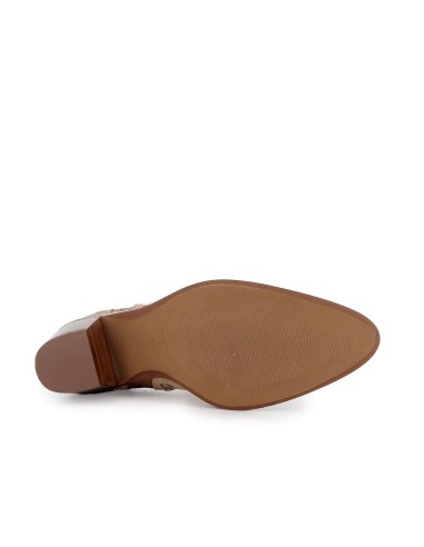 Botín piel lisa con aberturas y tachas para mujer tacon beige