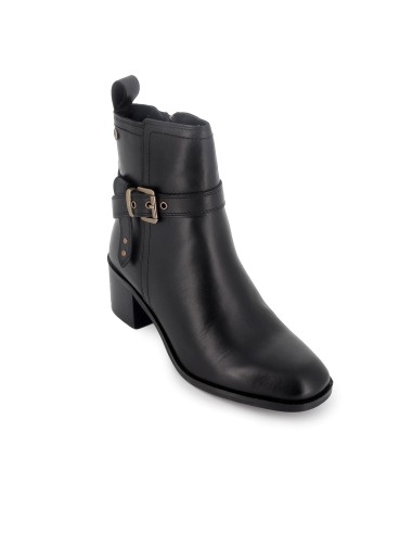 Botín piel con hebilla y cremallera tacon negro mujer