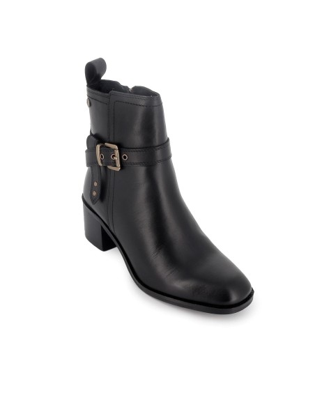 Botín piel con hebilla y cremallera tacon negro mujer