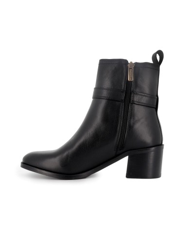 Botín piel con hebilla y cremallera tacon negro mujer