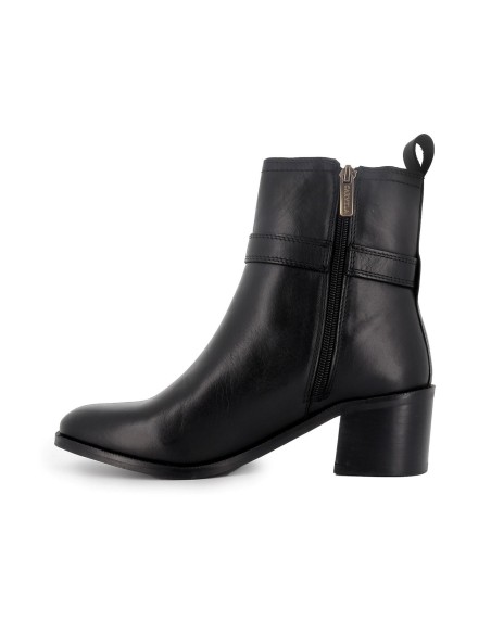 Botín piel con hebilla y cremallera tacon negro mujer