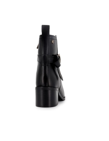 Botín piel con hebilla y cremallera tacon negro mujer